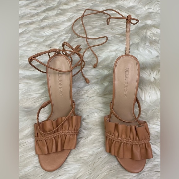 Ulla Johnson Shoes - Ulla Johnson Floral Ruffle Strappy Leather Sandals Heels Brown Size 37/ US 6.5